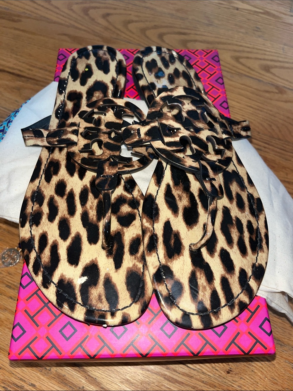 Tory Burch Natural Leopard Millet Sandals